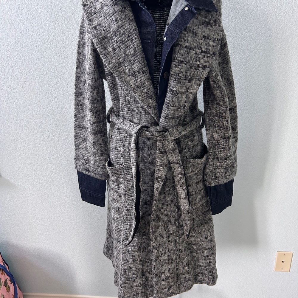 Gray Belted Knit Coat